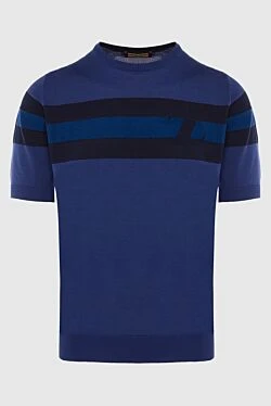 Short sleeve jumper in silk and cotton blue for men