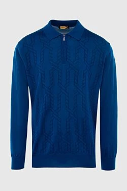 Long-sleeved silk and cashmere polo blue for men