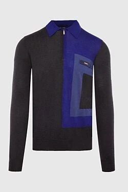 Long sleeve polo from silk, cashmere and crocodile leather gray men's