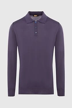 Long sleeve polo from silk, cashmere and crocodile leather purple men's