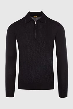 Long-sleeved polo shirt made of silk and cashmere black for men