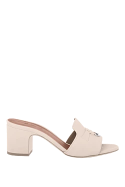 Women's nubuck mules decorated with a bow, beige