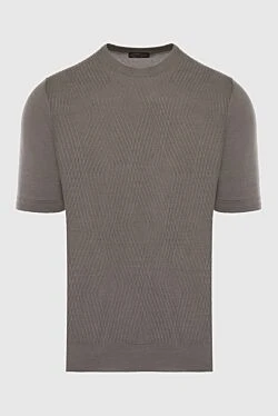 Short sleeve jumper made of silk and cotton brown men's