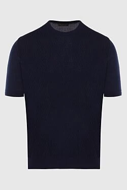 Short sleeve jumper made of silk and cotton blue for men