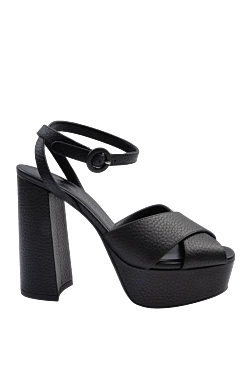 Women's black sandals made of textured leather