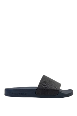 Шльопанці з натуральної шкіри сині з об'ємним тисненням орла