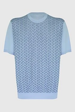 Блакитний джемпер з шовку та бавовни з візерунковою передньою частиною
