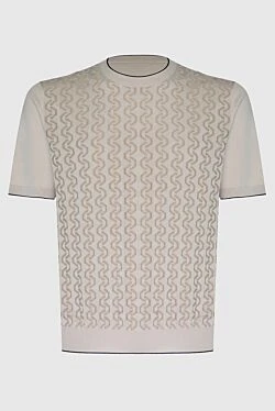 Шовково-бавовняний джемпер бежевого кольору з фактурним візерунком