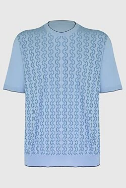 Джемпер з шовку та бавовни блакитного кольору з хвилястим візерунком