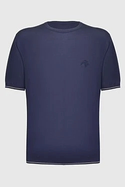 Синий хлопковый джемпер с коротким рукавом и вышивкой