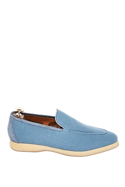 Blue linen and suede loafers for men
