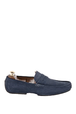 Blue suede men's moccasins