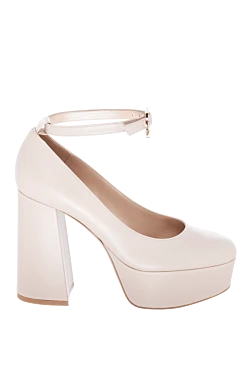 Women's beige leather shoes with a strap