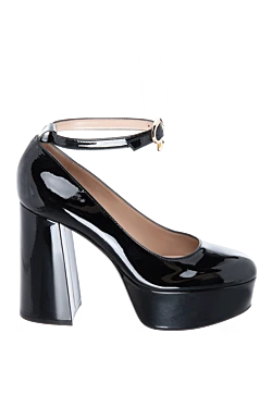 Women's black leather shoes with a strap