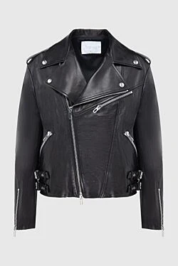 Black genuine leather jacket for women