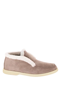 Loafers women's classic suede with fur gray