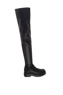 Thigh-high boots women's leather high with tractor sole black