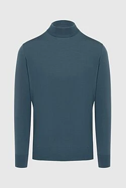 Men's jumper with a high stand-up collar made of wool green