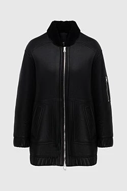 Black leather sheepskin coat for women