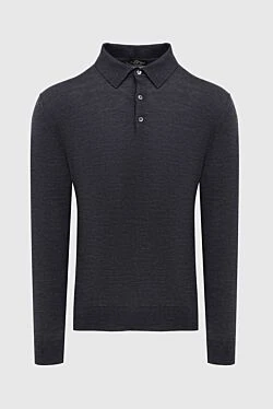 Wool long sleeve polo gray for men