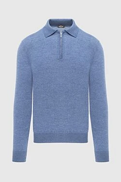 Long sleeve polo in wool blue for men