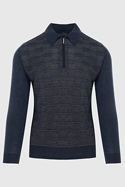 Long-sleeved silk and cashmere polo blue for men