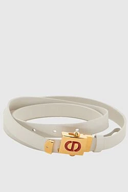 White leather belt for women with logo