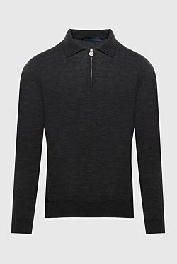 Polo with long sleeves made of wool gray for men