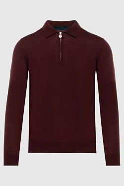 Long-sleeved wool polo with burgundy men's sleeves