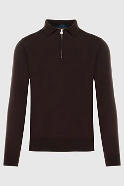 Polo with long sleeves made of wool brown men's