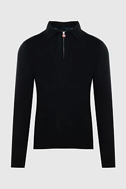 Polo with long sleeves made of wool black for men