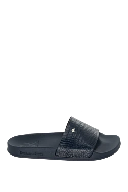 Black crocodile leather flip-flops with anatomical soles