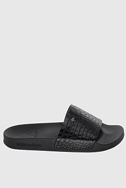 Crocodile leather slides with a minimalist metallic accent