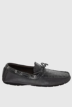 Men's moccasins made of genuine leather and alligator leather gray