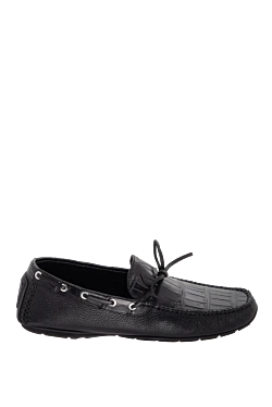 Men's moccasins made of genuine leather and alligator leather black