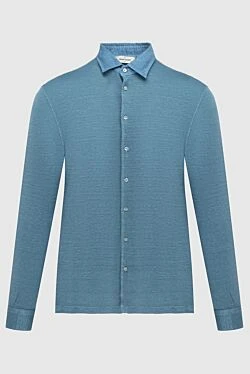 Blue linen and elastane shirt for men