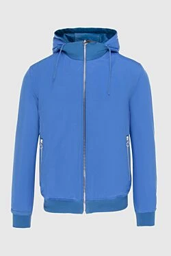 Light blue saffiano leather and silk jacket for men