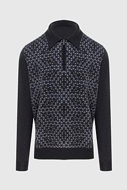 Long-sleeved polo shirt made of silk and cashmere black for men