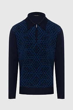 Long Sleeve Polo in Silk and Cashmere blue for men