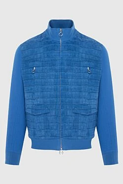 Cashmere and crocodile leather jacket blue for men