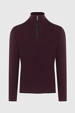 Тройер из кашемира и шелка бордового цвета с воротником стойкой