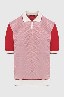 Поло из шелка с мелким жаккардовым рисунком и белой отделкой