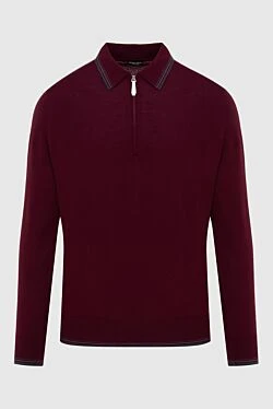 Long-sleeved polo with wool and silk burgundy men's