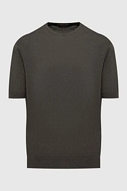 Green melange cotton short-sleeve jumper for men (markdown)
