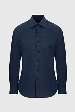 Сорочка чоловіча синя бавовняна з кишенею