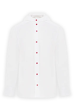 Белая хлопковая рубашка с капюшоном и красными пуговицами
