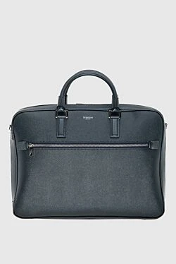 Men's blue shoulder bag made of textured leather