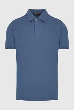 Blue cotton and silk polo for men