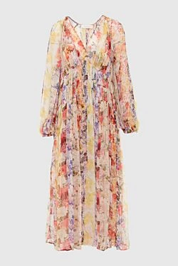 Beige women's dress with long sleeves and floral print