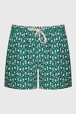 Men's green swimming shorts with an original pattern